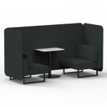 Brixworth 2 Seater Bench Booth With Black Legs And White Table With Black Leg In Rivet Fabric - Charcoal Panels And Sofa SF003485