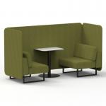 Brixworth 2 Seater Bench Booth With Black Legs And White Table With Black Leg In Rivet Fabric - Olive Panels And Sofa SF003487