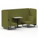 Brixworth 2 Seater Bench Booth With Black Legs And White Table With Black Leg In Rivet Fabric - Olive Panels And Sofa SF003487