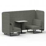 Brixworth 2 Seater Bench Booth With Black Legs And White Table With Black Leg In Rivet Fabric - Vitreous Panels And Sofa SF003489