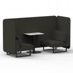Brixworth 2 Seater Bench Booth With Black Legs And White Table With Black Leg In Main Line Flax Fabric - Temple Panels And Sofa SF003499