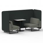 Brixworth 2 Seater Bench Booth With Black Legs And White Table With Black Leg In Rivet Fabric - Charcoal Panels And Vitreous Sofa SF003515
