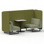 Brixworth 2 Seater Bench Booth With Black Legs And White Table With Black Leg In Rivet Fabric - Olive Panels And Burnish Sofa SF003517