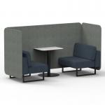Brixworth 2 Seater Bench Booth With Black Legs And White Table With Black Leg In Rivet Fabric - Prime Panels And Crucible Sofa SF003518