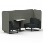 Brixworth 2 Seater Bench Booth With Black Legs And White Table With Black Leg In Rivet Fabric - Vitreous Panels And Charcoal Sofa SF003519