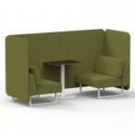 Brixworth 2 Seater Bench Booth With White Legs And Black Table With White Leg In Rivet Fabric - Olive Panels And Sofa SF003607