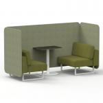 Brixworth 2 Seater Bench Booth With White Legs And Black Table With White Leg In Rivet Fabric - Burnish Panels And Olive Sofa SF003634