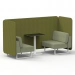 Brixworth 2 Seater Bench Booth With White Legs And Black Table With White Leg In Rivet Fabric - Olive Panels And Burnish Sofa SF003637