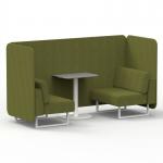 Brixworth 2 Seater Bench Booth With White Legs And Grey Table With White Leg In Rivet Fabric - Olive Panels And Sofa SF003667