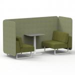 Brixworth 2 Seater Bench Booth With White Legs And Grey Table With White Leg In Rivet Fabric - Burnish Panels And Olive Sofa SF003694
