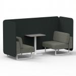 Brixworth 2 Seater Bench Booth With White Legs And Grey Table With White Leg In Rivet Fabric - Charcoal Panels And Vitreous Sofa SF003695