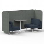 Brixworth 2 Seater Bench Booth With White Legs And Grey Table With White Leg In Rivet Fabric - Vitreous Panels And Charcoal Sofa SF003699