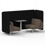 Brixworth 2 Seater Bench Booth With White Legs And Grey Table With White Leg In X2 Fabric - Diameter Panels And Theory Sofa SF003702
