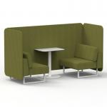 Brixworth 2 Seater Bench Booth With White Legs And White Table With White Leg In Rivet Fabric - Olive Panels And Sofa SF003727