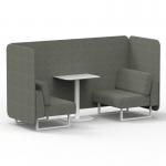Brixworth 2 Seater Bench Booth With White Legs And White Table With White Leg In Rivet Fabric - Vitreous Panels And Sofa SF003729
