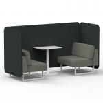 Brixworth 2 Seater Bench Booth With White Legs And White Table With White Leg In Rivet Fabric - Charcoal Panels And Vitreous Sofa SF003755