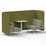 Brixworth 2 Seater Bench Booth With White Legs And White Table With White Leg In Rivet Fabric - Olive Panels And Burnish Sofa SF003757