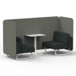 Brixworth 2 Seater Bench Booth With White Legs And White Table With White Leg In Rivet Fabric - Vitreous Panels And Charcoal Sofa SF003759