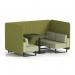 Brixworth 4 Seater Bench Booth With Black Legs And Black Table With Black Leg In Rivet Fabric - Olive Panels And Burnish Sofa SF003877