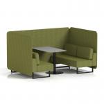 Brixworth 4 Seater Bench Booth With Black Legs And Grey Table With Black Leg In Rivet Fabric - Olive Panels And Sofa SF003907