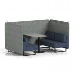 Brixworth 4 Seater Bench Booth With Black Legs And Grey Table With Black Leg In Rivet Fabric - Vitreous Panels And Charcoal Sofa SF003939