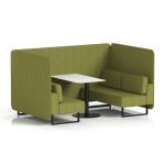 Brixworth 4 Seater Bench Booth With Black Legs And White Table With Black Leg In Rivet Fabric - Olive Panels And Sofa SF003967