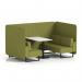 Brixworth 4 Seater Bench Booth With Black Legs And White Table With Black Leg In Rivet Fabric - Olive Panels And Sofa SF003967