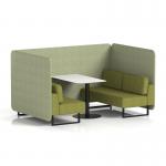 Brixworth 4 Seater Bench Booth With Black Legs And White Table With Black Leg In Rivet Fabric - Burnish Panels And Olive Sofa SF003994