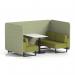 Brixworth 4 Seater Bench Booth With Black Legs And White Table With Black Leg In Rivet Fabric - Burnish Panels And Olive Sofa SF003994