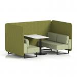 Brixworth 4 Seater Bench Booth With Black Legs And White Table With Black Leg In Rivet Fabric - Olive Panels And Burnish Sofa SF003997