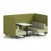 Brixworth 4 Seater Bench Booth With Black Legs And White Table With Black Leg In Rivet Fabric - Olive Panels And Burnish Sofa SF003997