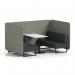 Brixworth 4 Seater Bench Booth With Black Legs And White Table With Black Leg In Rivet Fabric - Vitreous Panels And Charcoal Sofa SF003999