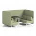 Brixworth 4 Seater Bench Booth With White Legs And Black Table With White Leg In Rivet Fabric - Burnish Panels And Sofa SF004084