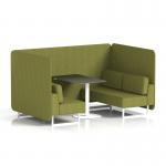 Brixworth 4 Seater Bench Booth With White Legs And Black Table With White Leg In Rivet Fabric - Olive Panels And Sofa SF004087