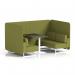 Brixworth 4 Seater Bench Booth With White Legs And Black Table With White Leg In Rivet Fabric - Olive Panels And Sofa SF004087