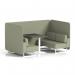 Brixworth 4 Seater Bench Booth With White Legs And Black Table With White Leg In Main Line Flax Fabric - Newbury Panels And Sofa SF004098