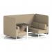 Brixworth 4 Seater Bench Booth With White Legs And Black Table With White Leg In Main Line Flax Fabric - Upminster Panels And Sofa SF004100