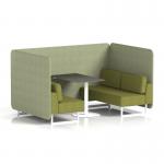 Brixworth 4 Seater Bench Booth With White Legs And Black Table With White Leg In Rivet Fabric - Burnish Panels And Olive Sofa SF004114