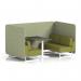 Brixworth 4 Seater Bench Booth With White Legs And Black Table With White Leg In Rivet Fabric - Burnish Panels And Olive Sofa SF004114