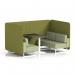 Brixworth 4 Seater Bench Booth With White Legs And Black Table With White Leg In Rivet Fabric - Olive Panels And Burnish Sofa SF004117