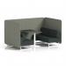 Brixworth 4 Seater Bench Booth With White Legs And Black Table With White Leg In Rivet Fabric - Vitreous Panels And Charcoal Sofa SF004119
