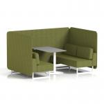 Brixworth 4 Seater Bench Booth With White Legs And Grey Table With White Leg In Rivet Fabric - Olive Panels And Sofa SF004147