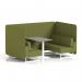 Brixworth 4 Seater Bench Booth With White Legs And Grey Table With White Leg In Rivet Fabric - Olive Panels And Sofa SF004147
