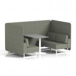 Brixworth 4 Seater Bench Booth With White Legs And Grey Table With White Leg In Rivet Fabric - Vitreous Panels And Sofa SF004149