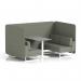 Brixworth 4 Seater Bench Booth With White Legs And Grey Table With White Leg In Rivet Fabric - Vitreous Panels And Sofa SF004149