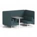 Brixworth 4 Seater Bench Booth With White Legs And Grey Table With White Leg In X2 Fabric - Polygon Panels And Sofa SF004154