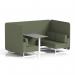 Brixworth 4 Seater Bench Booth With White Legs And Grey Table With White Leg In Main Line Flax Fabric - Monument Panels And Sofa SF004157