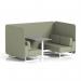 Brixworth 4 Seater Bench Booth With White Legs And Grey Table With White Leg In Main Line Flax Fabric - Newbury Panels And Sofa SF004158