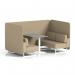 Brixworth 4 Seater Bench Booth With White Legs And Grey Table With White Leg In Main Line Flax Fabric - Upminster Panels And Sofa SF004160