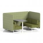 Brixworth 4 Seater Bench Booth With White Legs And Grey Table With White Leg In Rivet Fabric - Burnish Panels And Olive Sofa SF004174